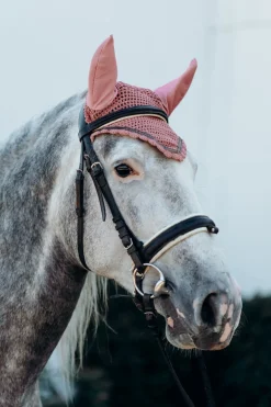 horze Bonnet Anti-Mouches Munich Avec Deco Metallique Rose Pale New