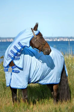 horseware Couverture Anti-Eczéma Amigo Avec Couvre-Encolure Fixe, Poney Azure Blue/ Strong Blue/ Silver Hot