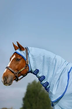 horseware Couverture Anti-Eczéma Amigo Avec Couvre-Encolure Fixe, Poney Azure Blue/ Strong Blue/ Silver Hot