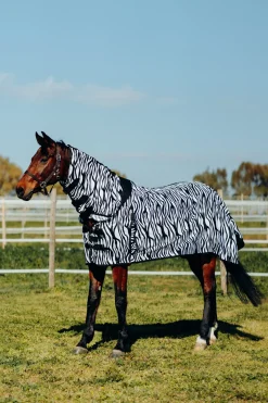 horze Couverture Anti-Mouches Defender Avec Couvre-Encolure Zebra Print