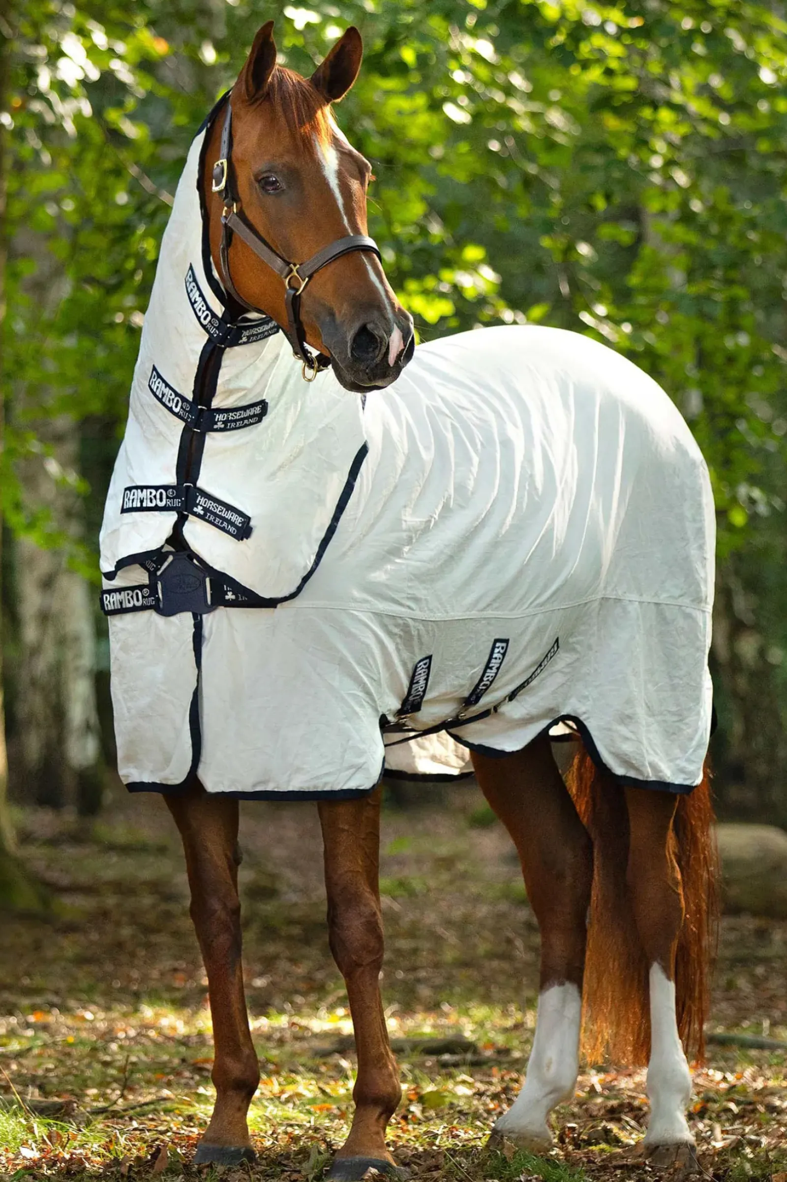 horseware Couverture Anti-Mouches Rambo Natura White/Dark Blue Sale