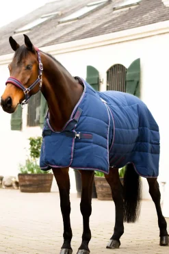 horseware Couverture D'écurie Rambo Optimo 200 G Navy/Burgundy/Teal/Navy New