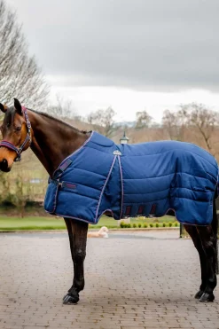 horseware Couverture D'écurie Rambo Optimo 200 G Navy/Burgundy/Teal/Navy New