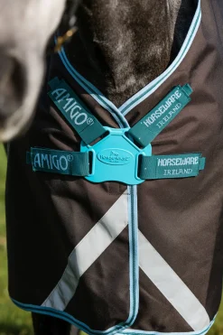 horseware Couverture D'Exterieur Amigo Bravo 12 Plus Fermeture Disque, 250 G Excalibur/Aqua & Turquoise New
