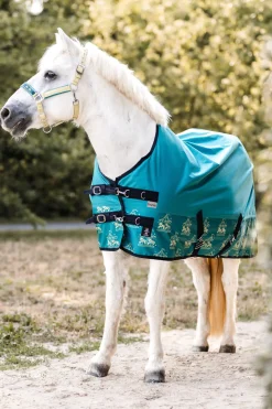 horze Couverture D'Exterieur Carrousel Magique Poney Avec Doublure Polaire Green Blue Slate New