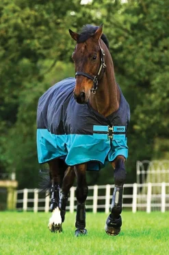 horseware Couverture D'Exterieur Legere Mio Lite, 0 G Black/Turquoise Blue Clearance