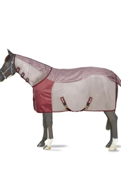 horze Couverture D'Exterieur Legere Kenya Mesh Avec Couvre-Encolure Amovible Rhubarb Dark Red New