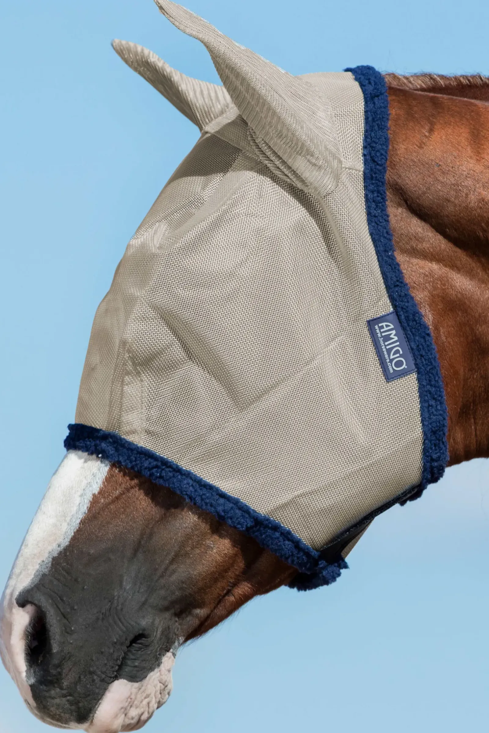 horseware Masque Anti-Insectes Amigo Oatmeal Brown/ Navy Discount