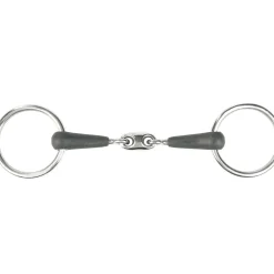 horze Mors De Filet Caoutchouc Double Brisure Anneaux Chantilly Noir