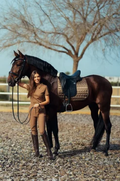 horze Tapis De Selle De Dressage Houston Marron Fonce Bison Outlet