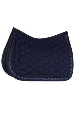 horze Tapis De Selle Mixte Kaitlin Avec Passepoil Fleuri Bleu Fonce Peacoat Clearance