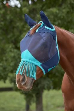 weatherbeeta Comfitec Deluxe Fine Mesh Mask With Ears & Tassels Navy/ Turquoise Online